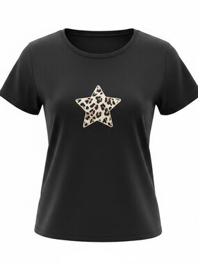 Women's Black Short-Sleeve Tee with Leopard Star